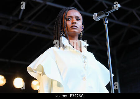 Oslo, Norvegia. Giugno 17, 2018. Il cantante e cantautore Kelela esegue un concerto dal vivo durante il norvegese music festival Piknik mi Parken 2018 a Oslo (Photo credit: Gonzales foto - Stian S. Moller). Foto Stock