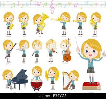 Un set di School girl su spettacoli di musica classica. Non ci sono azioni per la riproduzione di diversi strumenti come gli strumenti a corda e strumenti a fiato. Ho Illustrazione Vettoriale