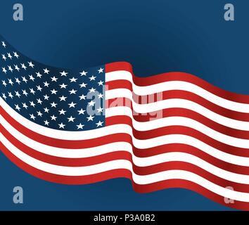 Sventola bandiera degli Stati Uniti close-up su sfondo blu Illustrazione Vettoriale