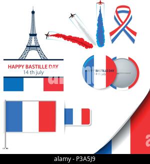 Biglietto di auguri per la progettazione di Bastille giorno quattordici del mese di luglio o un'altra vacanza in Francia. Elegante moderno vettore illustrazione ed elementi di design Illustrazione Vettoriale