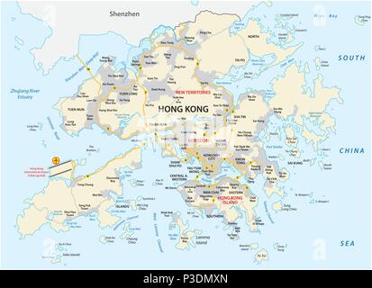 Regione Amministrativa Speciale di Hong Kong della Repubblica popolare di Cina road mappa vettoriale Illustrazione Vettoriale