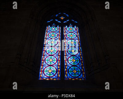 Periodo gotico Vetro colorato nella cattedrale di Valencia, Spagna Foto Stock