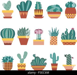 Cactus ans succulente in vasi di fiori impostato Illustrazione Vettoriale