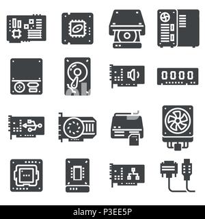 Calcolatore vettoriale icone dell'hardware. Componenti del PC impostato su sfondo bianco Illustrazione Vettoriale
