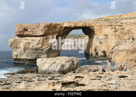 La finestra Azzurra, Gozo, Malta. Fotografato 26/02/2017, pochi giorni prima del suo crollo (08/03/2017). Foto Stock