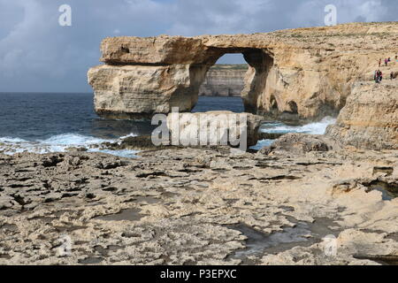 La finestra Azzurra, Gozo, Malta. Fotografato 26/02/2017, pochi giorni prima del suo crollo (08/03/2017). Foto Stock