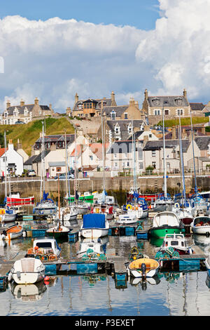 Vista sul Porto a Findochty sul Moray Firth in Scozia Foto Stock