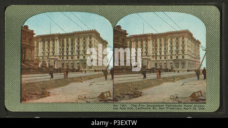 307 L'incendio devastò Fairmont Hotel a coronamento di Nob Hill, California San, San Francisco, Aprile 18, 1906 da Robert N. Dennis raccolta di vista stereoscopica Foto Stock