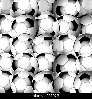 3D illustrazione di Close Up calcio palloni da calcio sfondo in bianco e nero Illustrazione Vettoriale