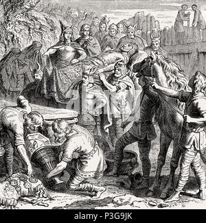 La sepoltura di Alarico I, re dei Visigoti nel letto del fiume Busento, 410 ANNUNCIO Foto Stock