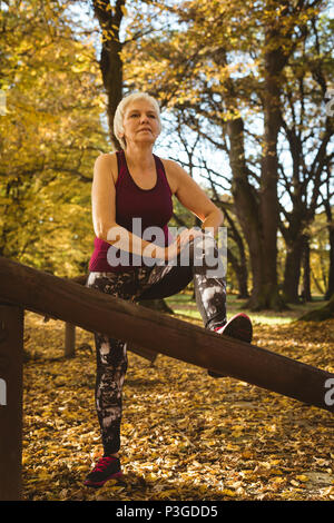 Senior donna pratica di esercizio nel parco Foto Stock