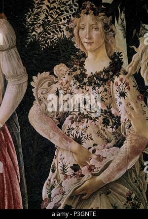 LA PRIMAVERA-DETALLE DEL CUERPO - ANTES DE RESTAURAR. Autore: Sandro Botticelli (1445-1510). Posizione: GALERIA DE LOS UFFIZI, Florenz, Italia. Foto Stock