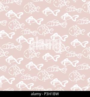 Disegnato a mano pesce oceano astratto vettore pattern texture. Illustrazione Vettoriale