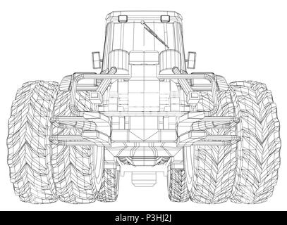 Filo-telaio trattore isolato su sfondo bianco. Illustrazione di tastatura di 3d Illustrazione Vettoriale
