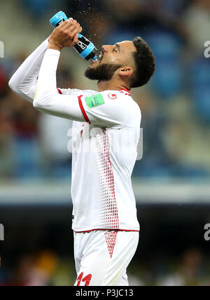 La Tunisia è Dylan Bronn durante la Coppa del Mondo FIFA Gruppo G corrisponde all'Arena di Volgograd, Volgograd Foto Stock