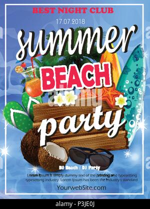 Vector Summer Beach Party Flyer Design Illustrazione Vettoriale