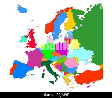 Mappa di Europa con i confini isolare su sfondo bianco Illustrazione Vettoriale