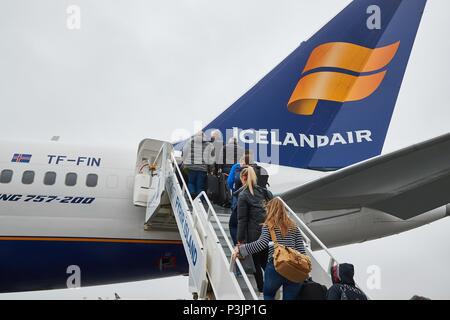 Icelandair piano imbarco Foto Stock