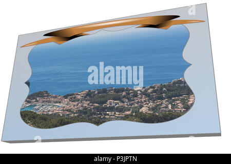 Cartolina in 3D da Puerto de Soller nelle montagne della Serra de Tramuntana Foto Stock