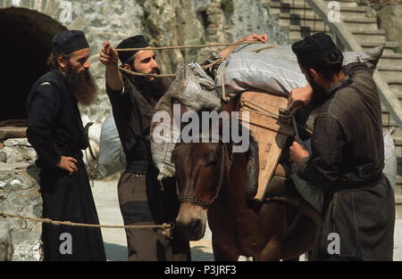 Autonoma Repubblica monastica Athos, monaci greco-ortodossi, con pranzo asino Foto Stock