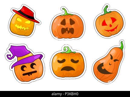Set di adesivi di zucca di Halloween. Illustrazione Vettoriale. Illustrazione Vettoriale