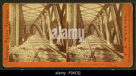 44 Ponte sul primo incrocio fiume Truckee, 204 piedi lungo, da Watkins, Carleton E., 1829-1916 Foto Stock