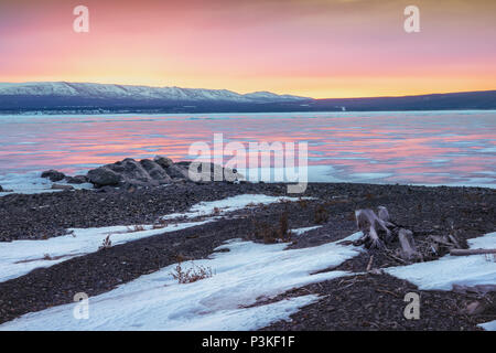 Lago Kluane mattina shot luce rosa lago ghiacciato Foto Stock