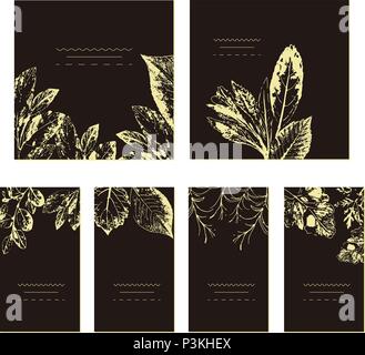 Set di carta con foglie. Ornamento nuziale concetto. Poster floreali, invitare. Decorativo vettore biglietto di auguri o un invito del background di design Illustrazione Vettoriale