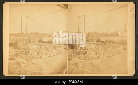 41 Boston opere idriche, Sudbury River condotto, 1876, Dam n. 1, vista di fondazioni, guardando verso Frasts( ), da Robert N. Dennis raccolta di vista stereoscopica Foto Stock