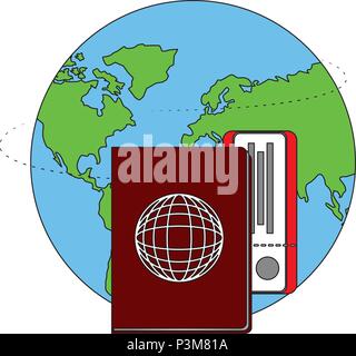 Travel world passaporto biglietto aereo Illustrazione Vettoriale