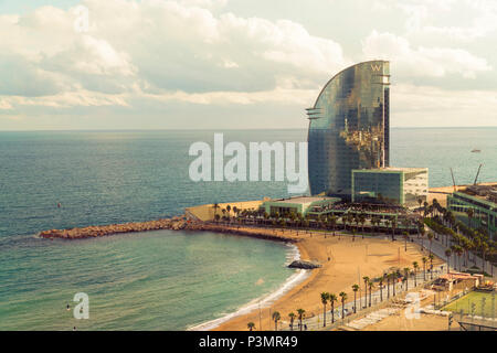 Spiaggia di Barcellona con hotel, Catalogna, Spagna