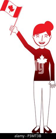 Donna azienda canadese bandiera celebrazione illustrazione vettoriale neon Illustrazione Vettoriale