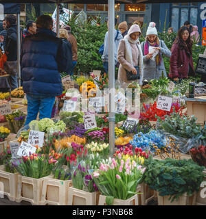 London, Regno Unito - Dicembre 2017. Un fiore in stallo il mercato di Portobello Road a Notting Hill. Foto Stock