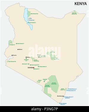 Repubblica del Kenya national park mappa vettoriale Illustrazione Vettoriale