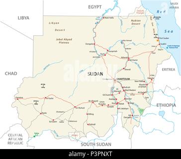 Repubblica del Sudan road mappa vettoriale Illustrazione Vettoriale