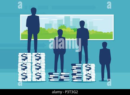 Concetto di vettore di percezione di vita in funzione di un livello di istruzione e la ricchezza Illustrazione Vettoriale