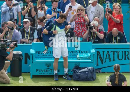 La Queen's Club di Londra, Regno Unito. 19 Giugno, 2018. Giorno 2 corrispondono sul Centre Court con Nick Kyrgios (AUS) vs Andy Murray (GBR). Credito: Malcolm Park/Alamy Live News. Foto Stock