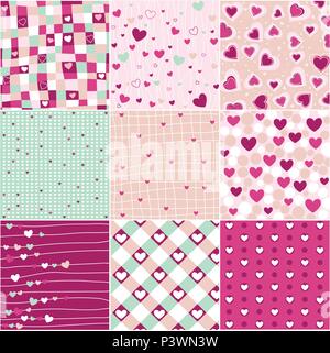 Modelli senza soluzione di continuità il giorno di San Valentino, cuori patterns Illustrazione Vettoriale