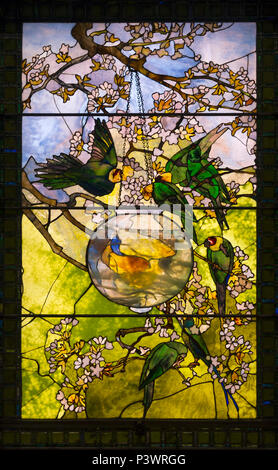 Parrocchetti e Gold Fish Bowl, Louis Comfort Tiffany, circa 1893, il Museo delle Belle Arti di Boston, Massa, Stati Uniti d'America, America del Nord Foto Stock