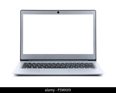 Computer portatile con la schermata bianca vuota isolata Foto Stock