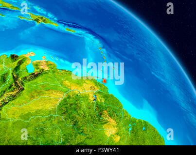 Vista dallo spazio dei Caraibi evidenziata in rosso sul pianeta Terra. 3D'illustrazione. Gli elementi di questa immagine fornita dalla NASA. Foto Stock