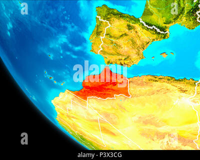 Il Marocco ha evidenziato in rosso sul pianeta Terra con confini visibili. 3D'illustrazione. Gli elementi di questa immagine fornita dalla NASA. Foto Stock