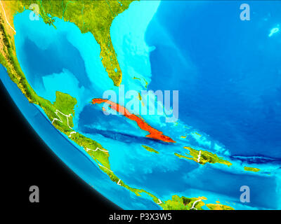 Cuba ha evidenziato in rosso sul pianeta Terra con confini visibili. 3D'illustrazione. Gli elementi di questa immagine fornita dalla NASA. Foto Stock