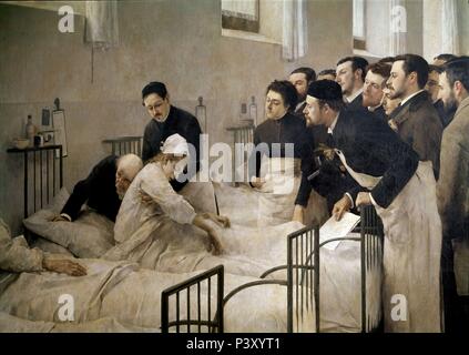 "La visita del medico", 1897, olio su tela, 291 x 441 cm. Autore: Luis Jiménez Aranda (1845-1928). Posizione: CASON DEL BUEN RETIRO-PINTURA, MADRID, Spagna. Foto Stock