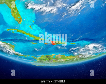 Haiti ha evidenziato in rosso sul pianeta Terra con le nuvole. 3D'illustrazione. Gli elementi di questa immagine fornita dalla NASA. Foto Stock