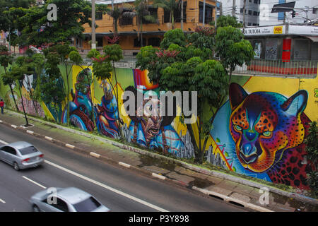 Avenida 23 de Maio no Ibirapuera com diversos grafites. Foto Stock