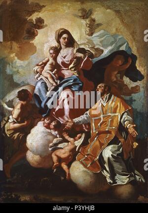 VIRGEN CON EL NINO Y SAN FELIPE NERI - BARROCO ITALIANO. Autore: Francesco Solimena (1657-1747). Posizione: MUSEO DI CAPODIMONTE, NEAPEL, Italia. Foto Stock
