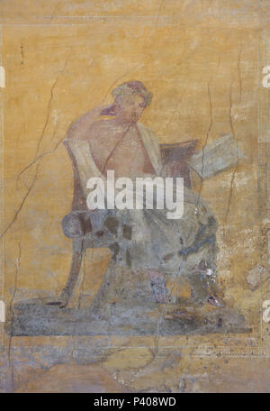 Drammaturgo greco Menander (342-290 a.C.) rappresentato in affresco Romano nella casa di Menander (Casa del Menandro) nel sito archeologico di Pompei) vicino a Napoli, campania, Italy. Foto Stock