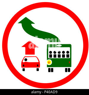 Dare modo al bus cerchio rosso divieto cartello stradale isolato su sfondo bianco Foto Stock