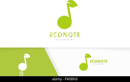 Nota di vettore e di foglie di combinazione di logo. La musica e l'eco di simbolo o icona. Un suono unico e logotipo organico modello di disegno. Illustrazione Vettoriale
